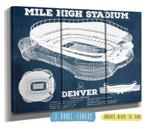 36" x 24" / 3 Panel Canvas Wrap Cutler West Vintage Denver Broncos Mile High Stadium Football Print