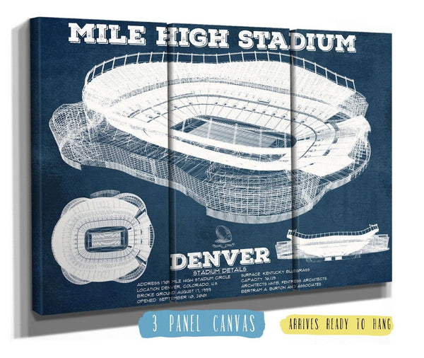 36" x 24" / 3 Panel Canvas Wrap Cutler West Vintage Denver Broncos Mile High Stadium Football Print