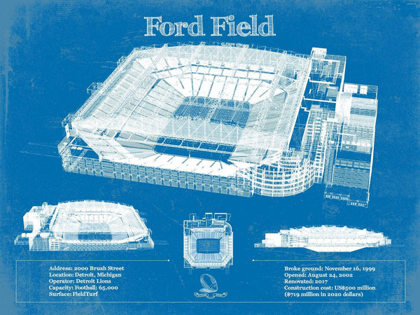 14" x 11" / Unframed Cutler West Vintage Detroit Lions Ford Field Vintage Wall Art
