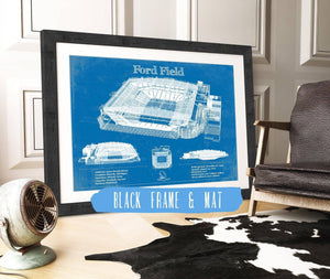 20" x 16" / Black Frame & Mat Cutler West Vintage Detroit Lions Ford Field Vintage Wall Art