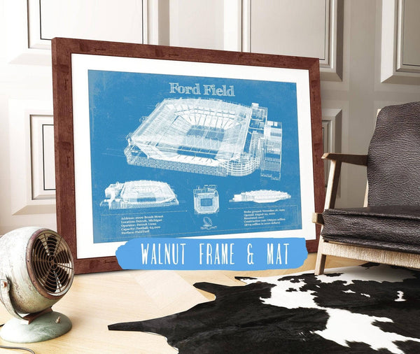 20" x 16" / Walnut Frame & Mat Cutler West Vintage Detroit Lions Ford Field Vintage Wall Art