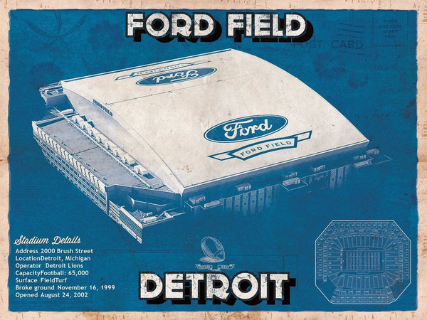 14" x 11" / Unframed Cutler West Vintage Detroit Lions Ford Field Wall Art
