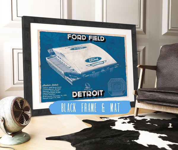 20" x 16" / Black Frame & Mat Cutler West Vintage Detroit Lions Ford Field Wall Art