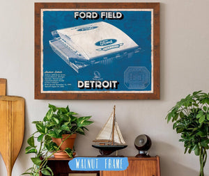 20" x 16" / Walnut Frame Cutler West Vintage Detroit Lions Ford Field Wall Art