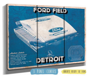 36" x 24" / 3 Panel Canvas Wrap Cutler West Vintage Detroit Lions Ford Field Wall Art