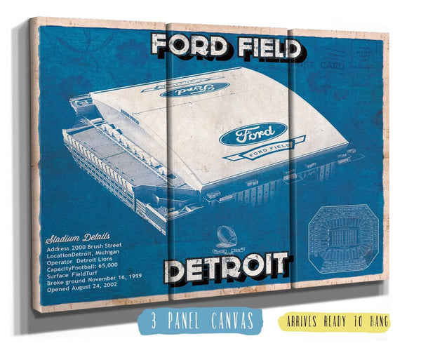 36" x 24" / 3 Panel Canvas Wrap Cutler West Vintage Detroit Lions Ford Field Wall Art