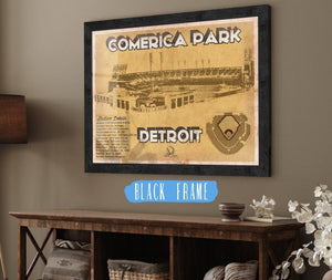 20" x 16" / Black Frame Cutler West Vintage Detroit Tigers Comerica Park Baseball Print