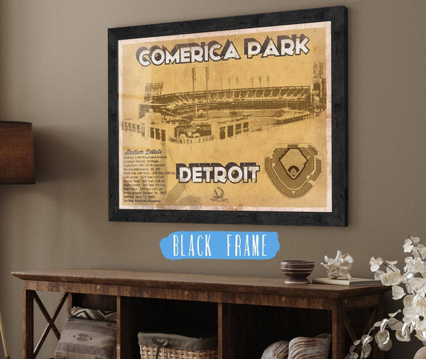 20" x 16" / Black Frame Cutler West Vintage Detroit Tigers Comerica Park Baseball Print