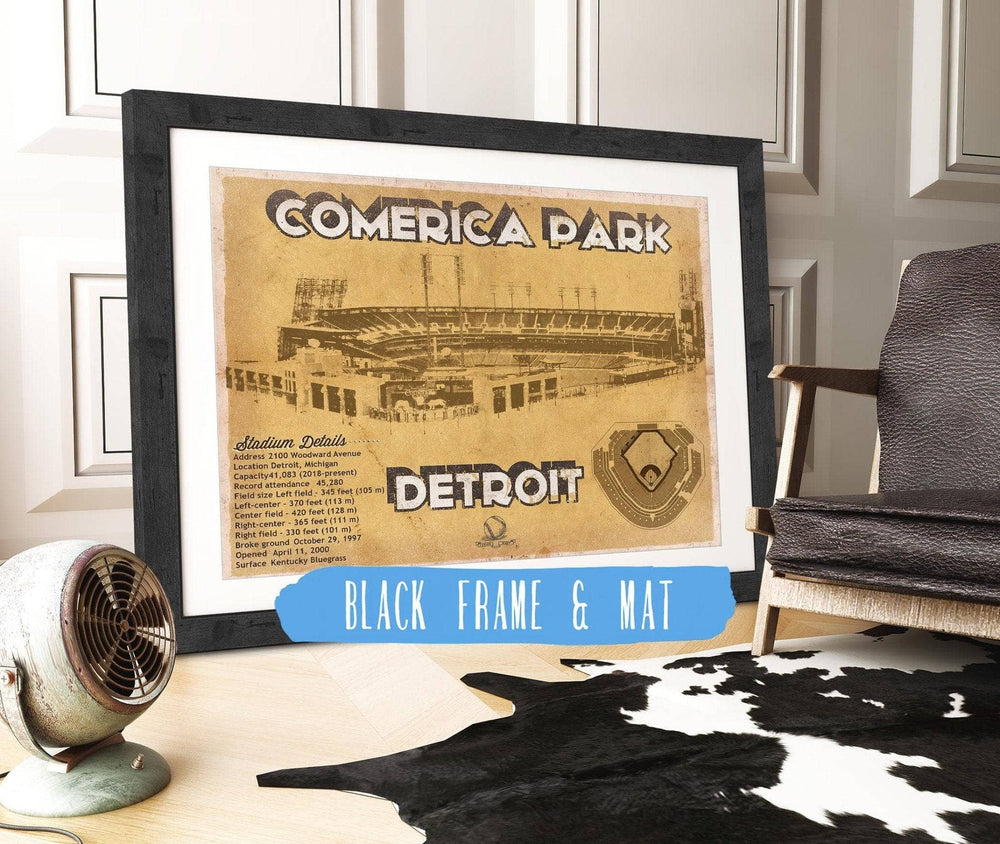 14" x 11" / Stretched Canvas Wrap Cutler West Vintage Detroit Tigers Comerica Park Baseball Print