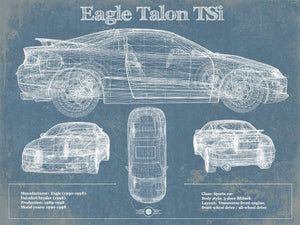 14" x 11" / Unframed Cutler West Vintage Eagle Talon TSi Blueprint Vintage Auto Print