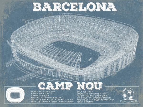 14" x 11" / Unframed Cutler West Vintage FC Barcelona Camp Nou Stadium Soccer Print
