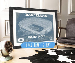 20" x 16" / Black Frame & Mat Cutler West Vintage FC Barcelona Camp Nou Stadium Soccer Print