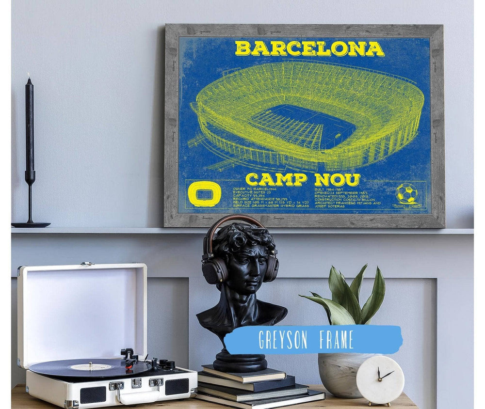 14" x 11" / Stretched Canvas Wrap Cutler West Vintage FC Barcelona Camp Nou Team Color Stadium Soccer Print
