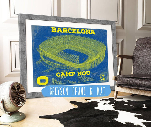 14" x 11" / Greyson Frame & Mat Cutler West Vintage FC Barcelona Camp Nou Team Color Stadium Soccer Print