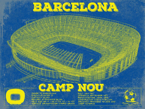 14" x 11" / Unframed Cutler West Vintage FC Barcelona Camp Nou Team Color Stadium Soccer Print