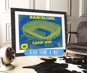 20" x 16" / Black Frame & Mat Cutler West Vintage FC Barcelona Camp Nou Team Color Stadium Soccer Print