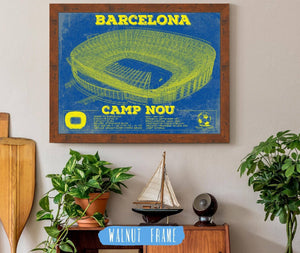20" x 16" / Walnut Frame Cutler West Vintage FC Barcelona Camp Nou Team Color Stadium Soccer Print