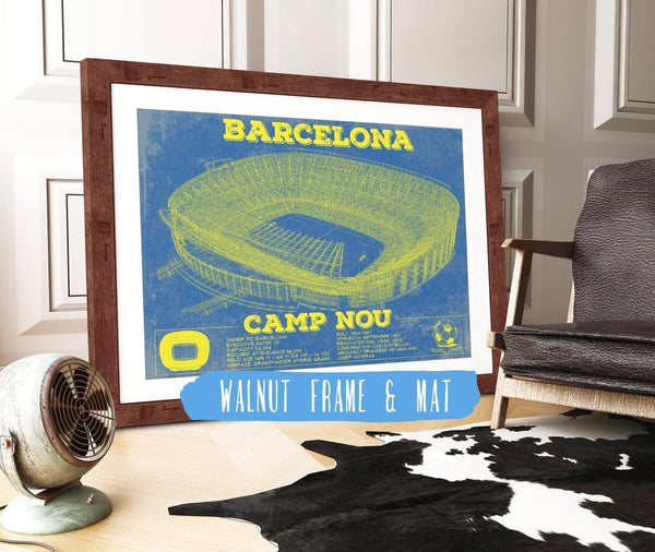 20" x 16" / Walnut Frame & Mat Cutler West Vintage FC Barcelona Camp Nou Team Color Stadium Soccer Print