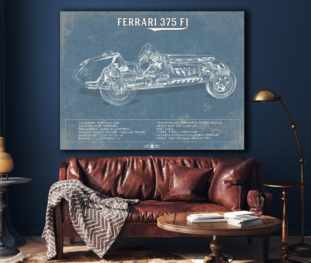 14" x 11" / Stretched Canvas Wrap Cutler West Vintage Ferrari 375 Formula One Race Car Print