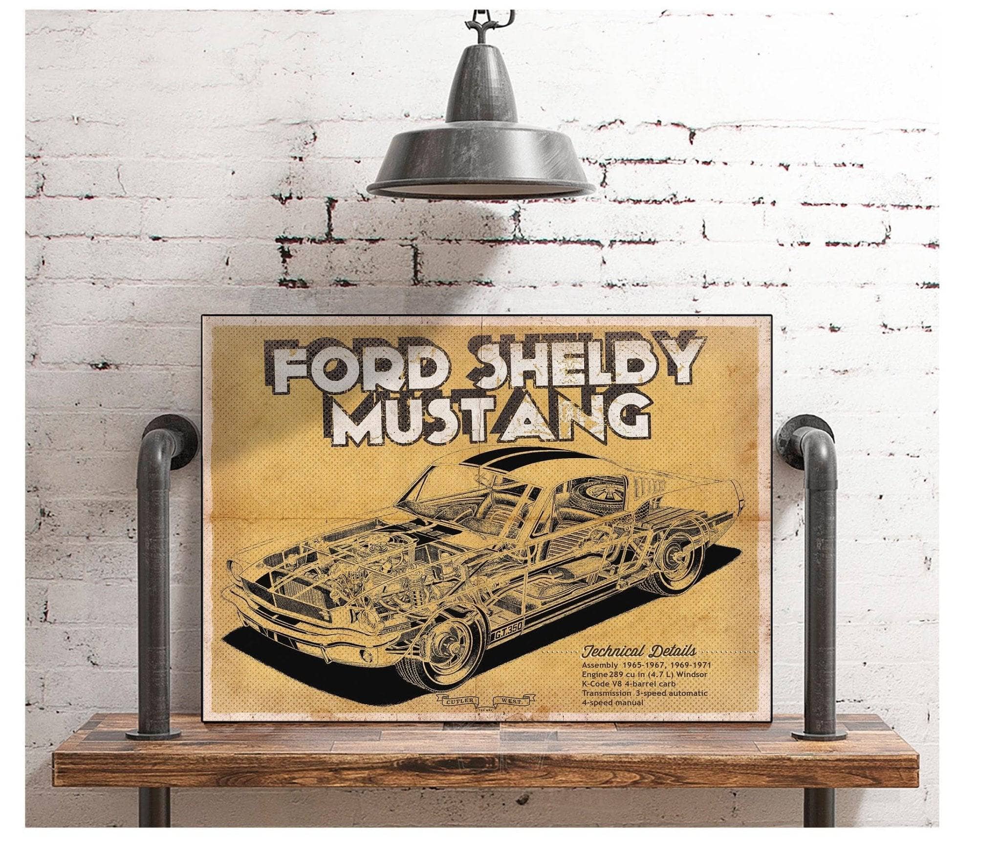 Tableau Sur Toile Ford Mustang Vintage – Noir Et Blanc, 130x80 Cm, Années 60/70