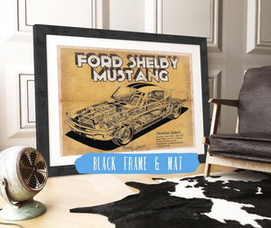 20" x 16" / Black Frame & Mat Cutler West Vintage Ford Shelby Mustang Sports Car Print