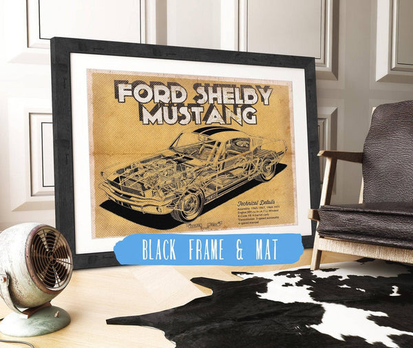 20" x 16" / Black Frame & Mat Cutler West Vintage Ford Shelby Mustang Sports Car Print