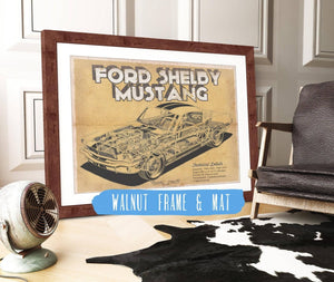 20" x 16" / Walnut Frame & Mat Cutler West Vintage Ford Shelby Mustang Sports Car Print