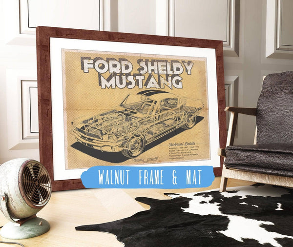20" x 16" / Walnut Frame & Mat Cutler West Vintage Ford Shelby Mustang Sports Car Print