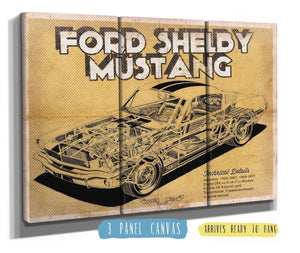 36" x 24" / 3 Panel Canvas Wrap Cutler West Vintage Ford Shelby Mustang Sports Car Print