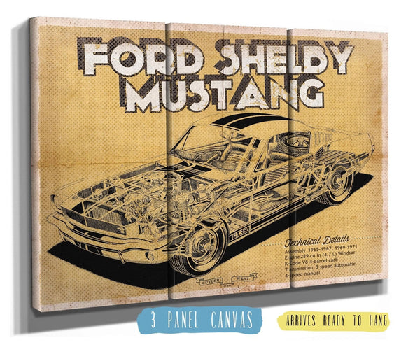 36" x 24" / 3 Panel Canvas Wrap Cutler West Vintage Ford Shelby Mustang Sports Car Print