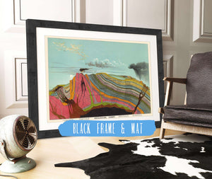20" x 16" / Black Frame & Mat Cutler West Vintage Geological Chart Illustration by Levi Walter Yaggy 1893 Volcano Eruption Gallery