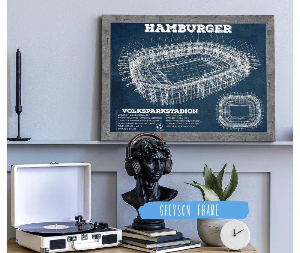 14" x 11" / Stretched Canvas Wrap Cutler West Vintage Hamburger Sv Football Volksparkstadion Stadium Blueprint Soccer Print