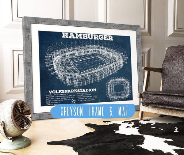 14" x 11" / Greyson Frame & Mat Cutler West Vintage Hamburger Sv Football Volksparkstadion Stadium Blueprint Soccer Print