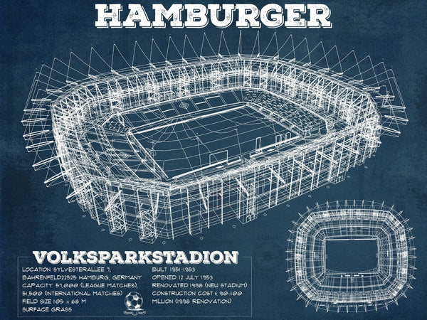 14" x 11" / Unframed Cutler West Vintage Hamburger Sv Football Volksparkstadion Stadium Blueprint Soccer Print