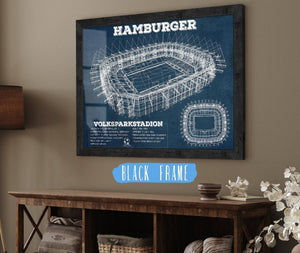 20" x 16" / Black Frame Cutler West Vintage Hamburger Sv Football Volksparkstadion Stadium Blueprint Soccer Print