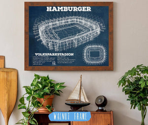 20" x 16" / Walnut Frame Cutler West Vintage Hamburger Sv Football Volksparkstadion Stadium Blueprint Soccer Print