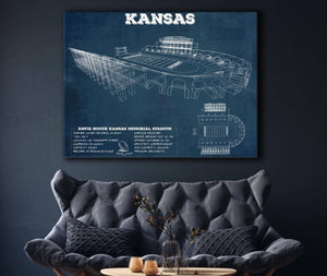 Cutler West Vintage Kansas Jayhawks Art - Kansas Memorial Stadium Blueprint Football Print