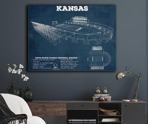 Cutler West Vintage Kansas Jayhawks Art - Kansas Memorial Stadium Blueprint Football Print