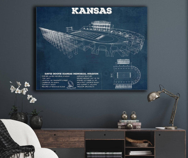 Cutler West Vintage Kansas Jayhawks Art - Kansas Memorial Stadium Blueprint Football Print
