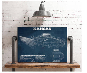 Cutler West Vintage Kansas Jayhawks Art - Kansas Memorial Stadium Blueprint Football Print