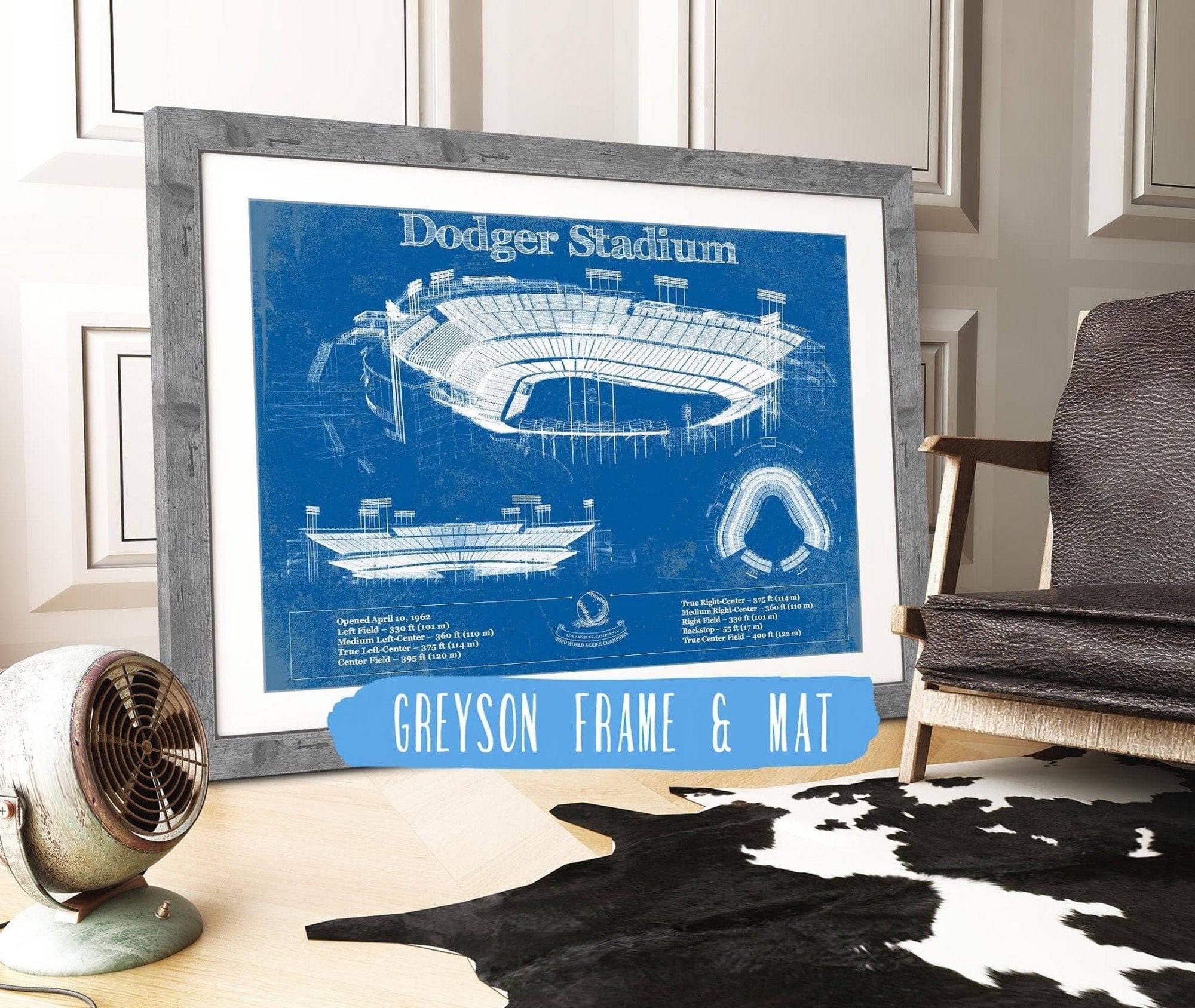 Cutler West Baseball Collection 14" x 11" / Greyson Frame & Mat Vintage LA Dodgers 2020 World Series Champions Dodger Stadium Blueprint Baseball Print 845000152-14"-x-11"58249