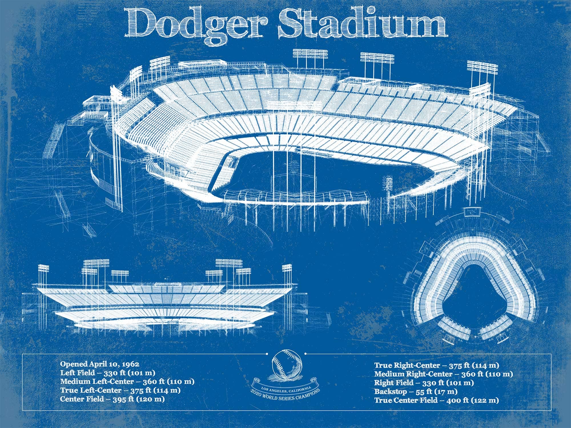 Cutler West Baseball Collection 14" x 11" / Unframed Vintage LA Dodgers 2020 World Series Champions Dodger Stadium Blueprint Baseball Print 845000152-14"-x-11"58241