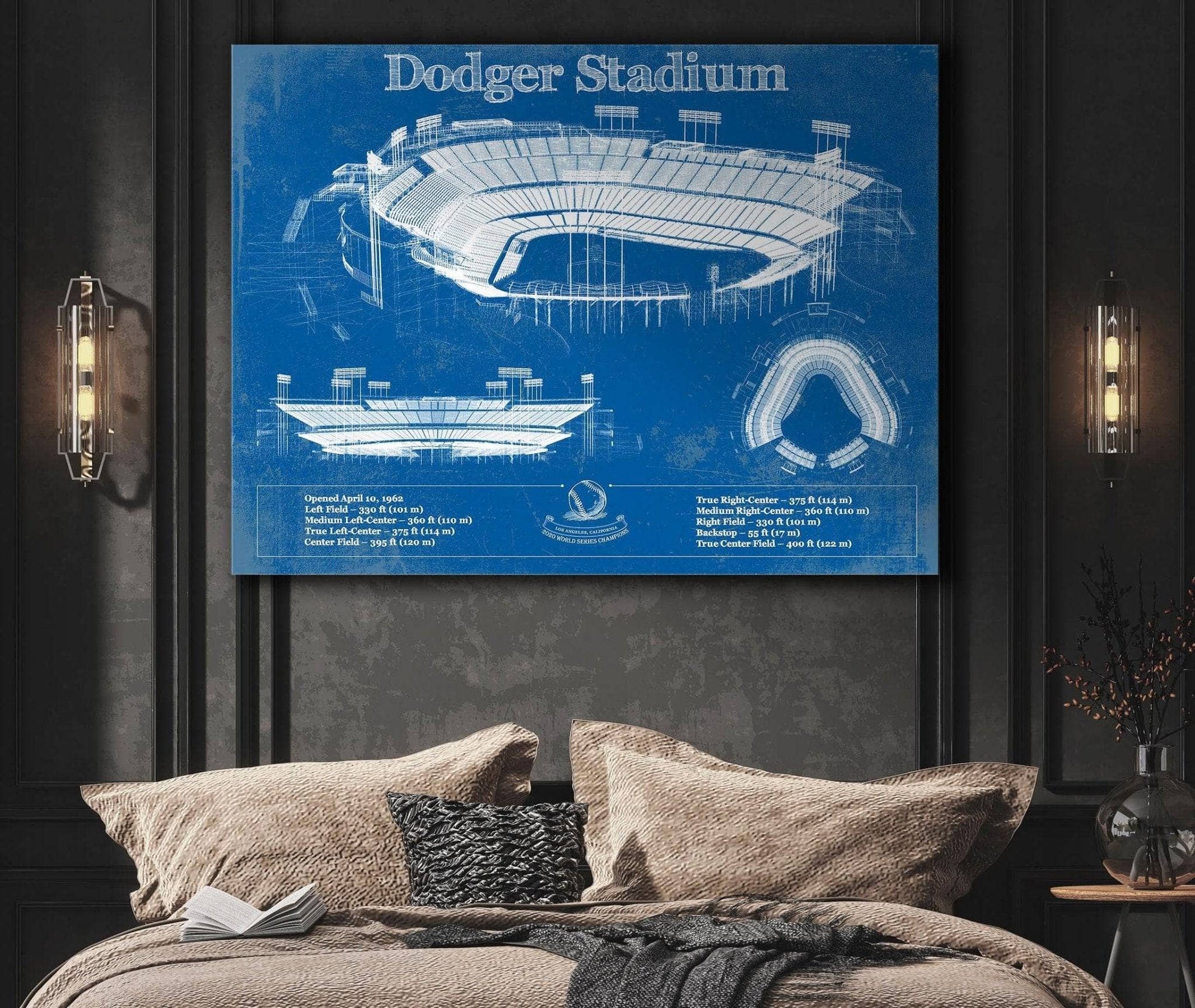 Cutler West Baseball Collection Vintage LA Dodgers 2020 World Series Champions Dodger Stadium Blueprint Baseball Print