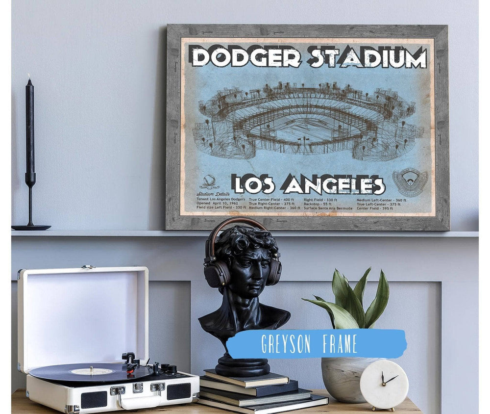 14" x 11" / Stretched Canvas Wrap Cutler West Vintage LA Dodgers Stadium Blueprint Baseball Print