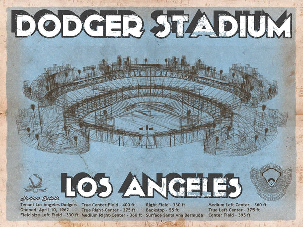 14" x 11" / Unframed Cutler West Vintage LA Dodgers Stadium Blueprint Baseball Print