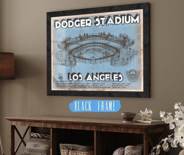 20" x 16" / Black Frame Cutler West Vintage LA Dodgers Stadium Blueprint Baseball Print