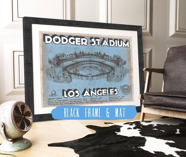 20" x 16" / Black Frame & Mat Cutler West Vintage LA Dodgers Stadium Blueprint Baseball Print
