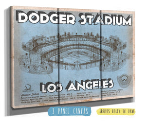 36" x 24" / 3 Panel Canvas Wrap Cutler West Vintage LA Dodgers Stadium Blueprint Baseball Print