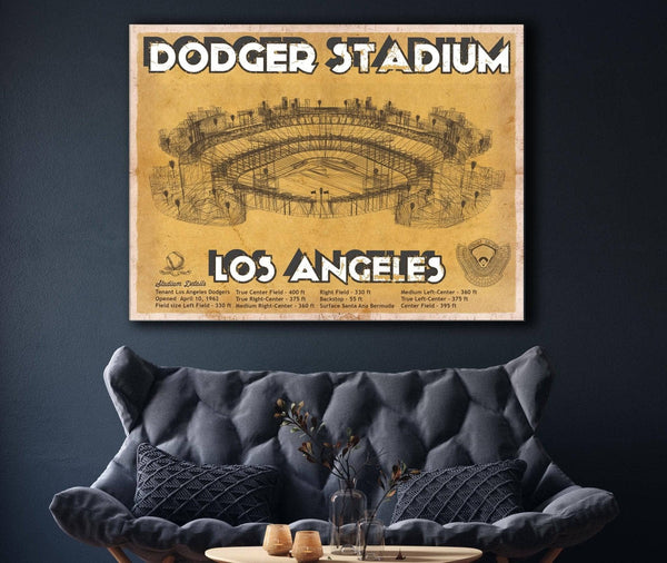 Cutler West Vintage LA Dodgers Stadium Blueprint Baseball Print - Vintage Brown Edition