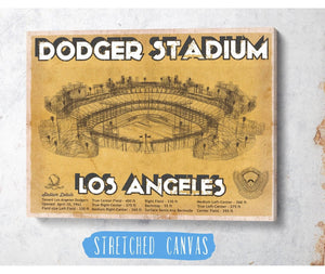 Cutler West Vintage LA Dodgers Stadium Blueprint Baseball Print - Vintage Brown Edition